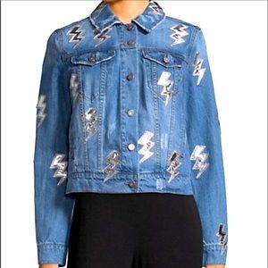 Bagatelle Denim Jean Jacket Embellished Lightning Bolt Large